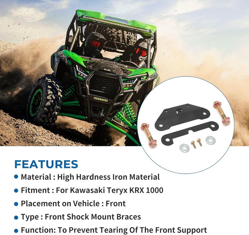 WIKIBB Front Shock Mount Braces Plate Kit For Kawasaki KRX 1000 Front Shock Mount Braces with 2PCS Shock Reinforcement Brackets,2PCS Grade 10.9 Shock Bolts Nuts - Image 2